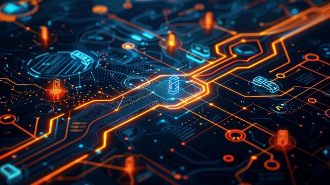 An infographic showing the journey of encrypted data packets, ensuring safe and secure transmission across a network