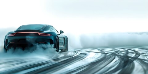 Black car drifting on smoky asphalt racetrack: a blurred image. Concept Automotive Photography,...