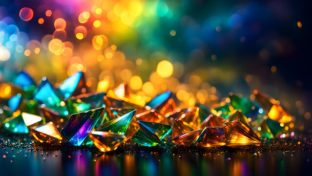 gems glittering shiny colorful digital particle abstract bokeh lights background	
