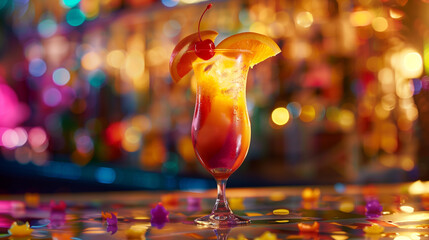 Hurricane: A tropical hurricane cocktail in a hurricane glass, filled with vibrant layers of fruit...