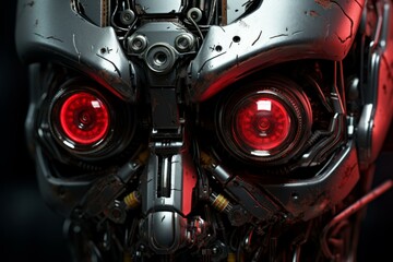 Metallic Robot face. Science ai model. Generate Ai