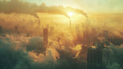 A beautiful sunset over a smoggy city