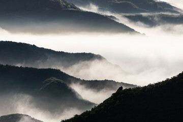 Morning fog filled canyons near Porter Ranch and Chatsworth in Los Angeles California.  