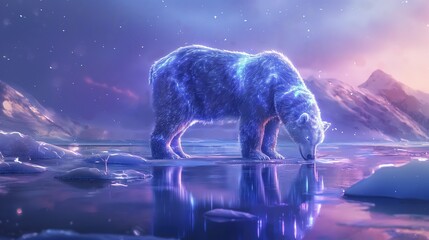 Fototapeta premium beautiful diamond crystal polar bear in celestial enchanted forest