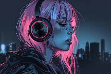 Tranquil Anime Girl in a Dark, Lo-fi Atmosphere. Beautiful simple AI generated image in 4K, unique.