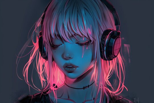 Lo-fi anime vampire girl, urban gothic inspiration for an album or playlist cover background.. Beautiful simple AI generated image in 4K, unique.