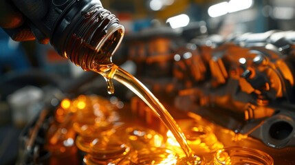 ouring changing car engine oil