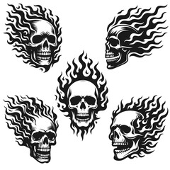 High quality Skull in flames logotype vector silhouette isolated on white background