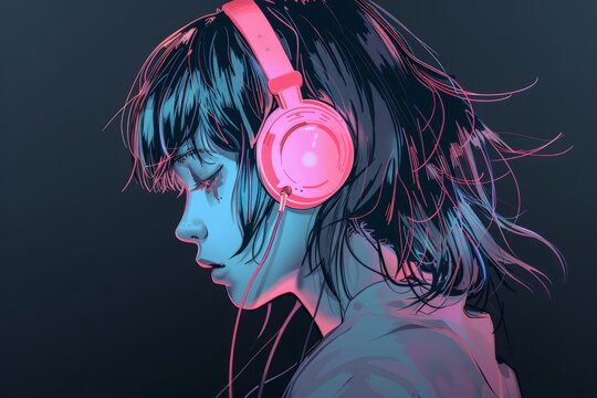 Lo-fi anime vampire girl, urban gothic inspiration for an album or playlist cover background.. Beautiful simple AI generated image in 4K, unique.