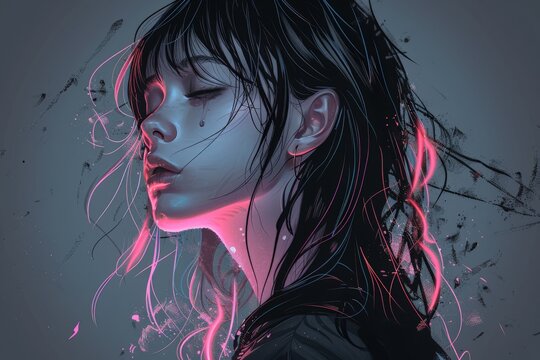 Lo-fi anime vampire girl, urban gothic inspiration for an album or playlist cover background.. Beautiful simple AI generated image in 4K, unique.