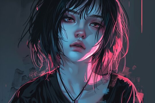 Lo-fi anime vampire girl, urban gothic inspiration for an album or playlist cover background.. Beautiful simple AI generated image in 4K, unique.