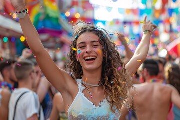 Joyful Pride Celebration: Vibrant Street Party with Dancing People and Colorful Decorations