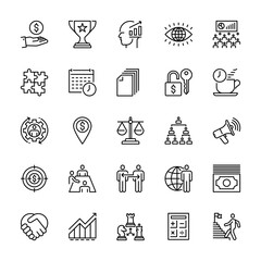 Business administration for success, marketing strategy, quality development, icons, vector and illustration.