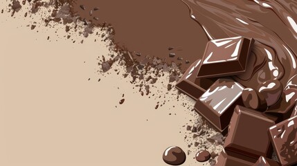 Fototapeta premium A pile of chocolate sits atop mishmashed piles of spilled chocolate