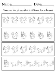 Squirrel Puzzle. Printable Activity Page for Kids. Educational Resources for School for Kids. Kids Activity Worksheet. Find the Different Object