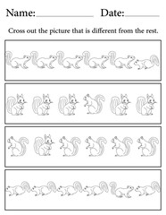 Squirrel Puzzle. Printable Activity Page for Kids. Educational Resources for School for Kids. Kids Activity Worksheet. Find the Different Object