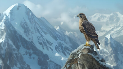 Falcon on the top of mountain