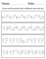 Squirrel Puzzle. Printable Activity Page for Kids. Educational Resources for School for Kids. Kids Activity Worksheet. Find the Different Object