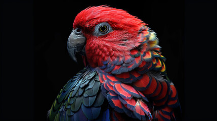 Fototapeta premium Macaw parrot on black isolated background