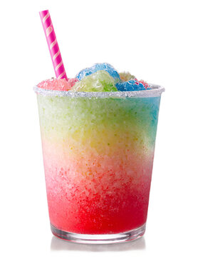 fresh colorful summer slushie in a glass isolated on white