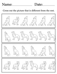 Wolf Puzzle. Printable Activity Page for Kids. Educational Resources for School for Kids. Kids Activity Worksheet. Find the Different Object