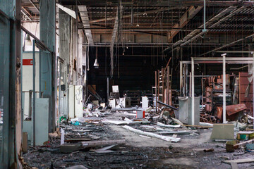 Inside view of a bomb-damaged shopping center.