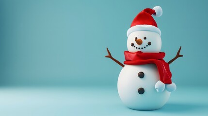 3D Snowman with Scarf and Hat on Blue Background