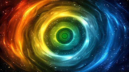 Obraz premium A colorful swirl lies at the heart of a star-filled expanse, surrounded by a green center