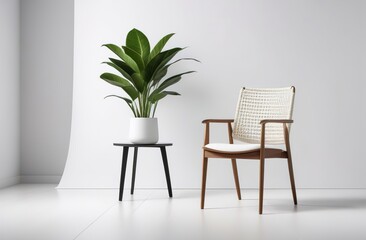 Minimalism, green plant on a white wall with a shadow