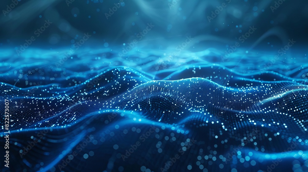 Poster abstract blue cyberspace background with flowing particles and network connections big data concept