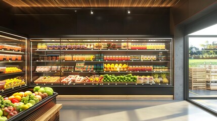 abundant food and drink selection in modern supermarket freezer section 3d rendering