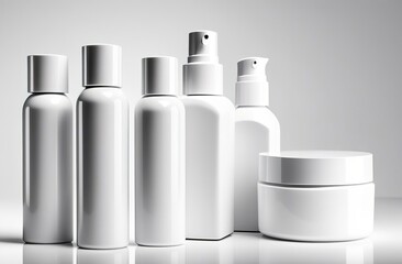 set of cosmetic bottles isolated on white background
