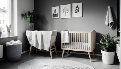Baby room in scandi apartment with vintage furniture