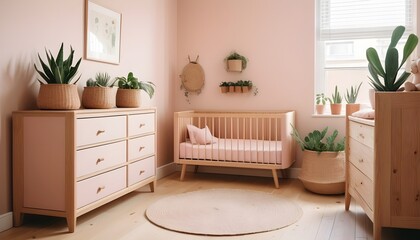 Baby room in scandi apartment with vintage furniture