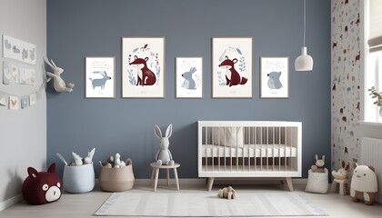 Baby room with grey wall and a poster