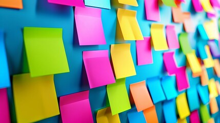 colorful sticky notes on an office board representing brainstorming and planning concept illustration