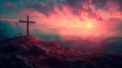 christian cross at sunrise