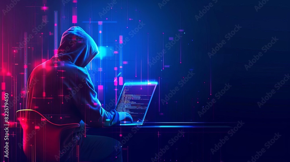 Aufkleber cybercrime warning hacker infiltrating system with malicious code digital concept illustration