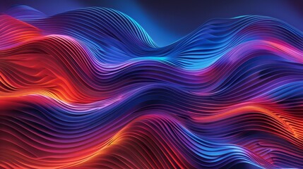 Obraz premium A computer-generated image features wavy lines in red, blue, and pink against a dark backdrop of blue, red, and purple The colors subtly hint at each other