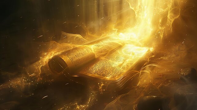 divine revelation glowing bible scroll unveiling 2 thessalonians digital illustration