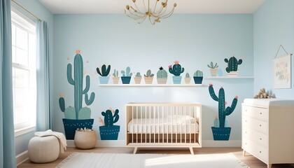 Cactus wall decals in fresh modern baby room