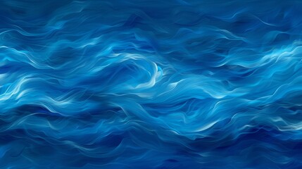  A painting of blue-and-white waves against a dark blue backdrop Reflection of water present in bottom right corners