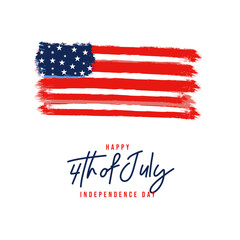 Happy 4th of July greeting design made of brush strokes or watercolor. July 4 Happy Independence Day Concept. United States of America or USA Flag color banner vector.