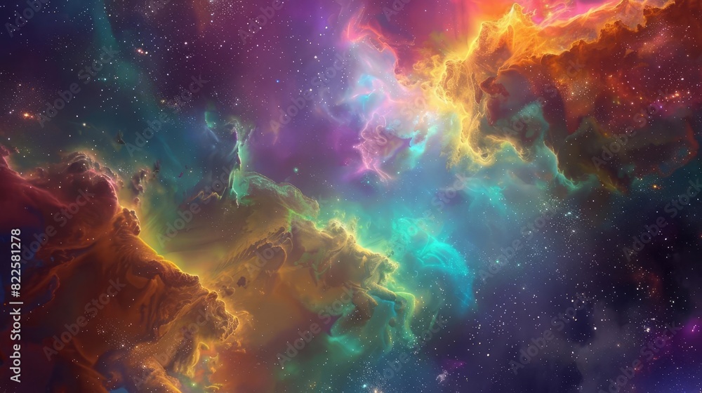 Poster ethereal colorful nebula and cosmic dust clouds in deep space ai generated artwork