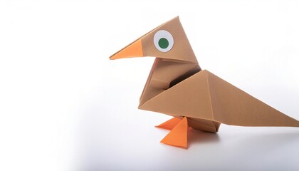Animal concept paper origami isolated on white background of a duck with copy space. Ducks are a symbol of good luck and often linked to fertility and prosperity, signifying abundance and blessings