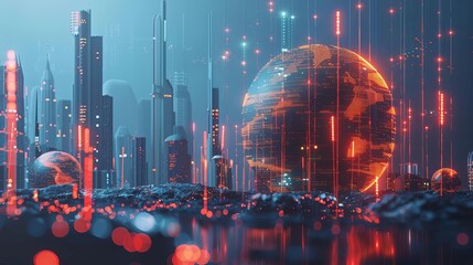 Fototapeta premium futuristic global communication network with iot blockchain and data exchange 3d illustration