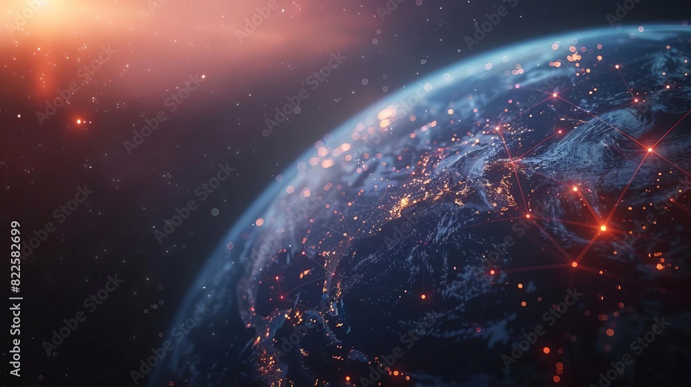 Aufkleber global cybersecurity concept with earth and glowing network connections 3d rendering