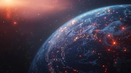 global cybersecurity concept with earth and glowing network connections 3d rendering