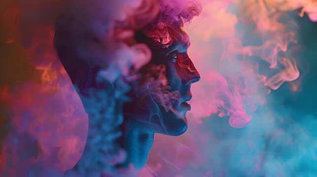 Androgynous Silhouette with Double Exposure and Colorful Smoke - Powered by Adobe