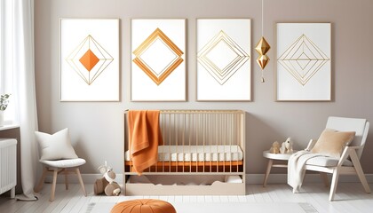 Golden pattern poster in bright scandinavian baby room